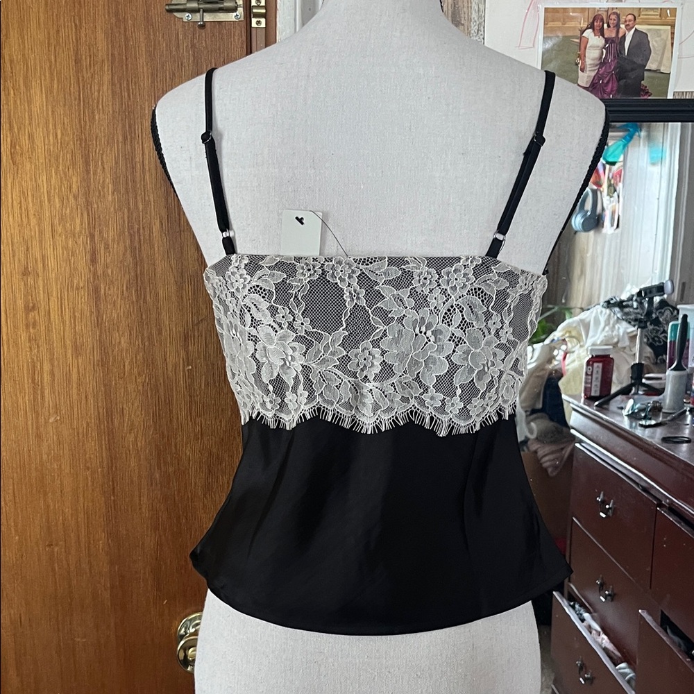 Francesca's Black & Ivory Lace Satin Camisole - Picture 6 of 8